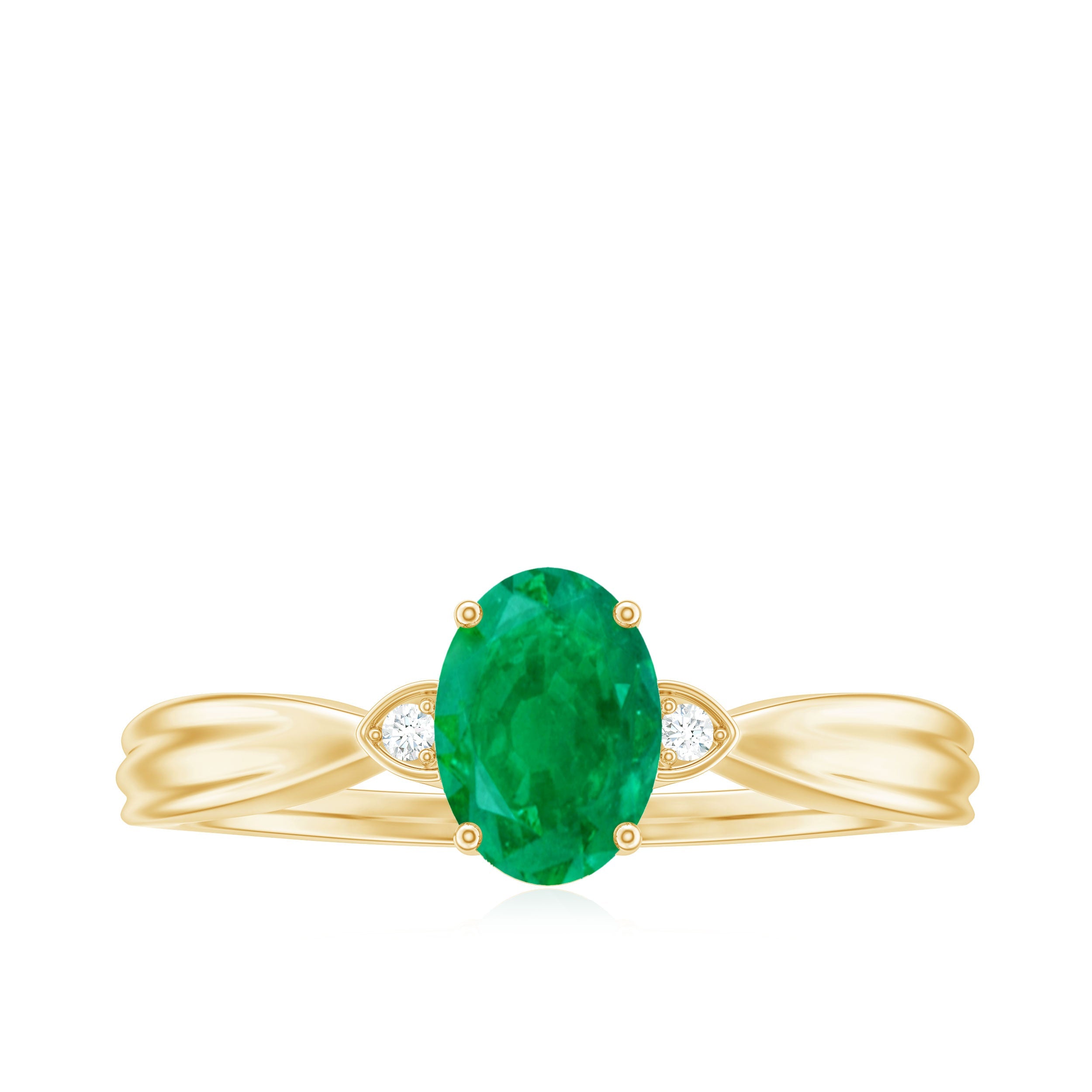 5X7 mm Oval Cut Emerald Vintage Engagement Ring with Diamond