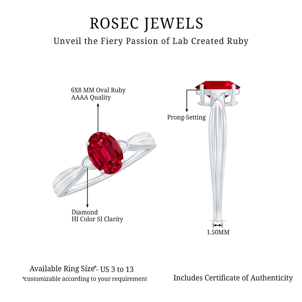 Oval Shaped 6X8MM Lab Created Ruby Solitaire Engagement Ring