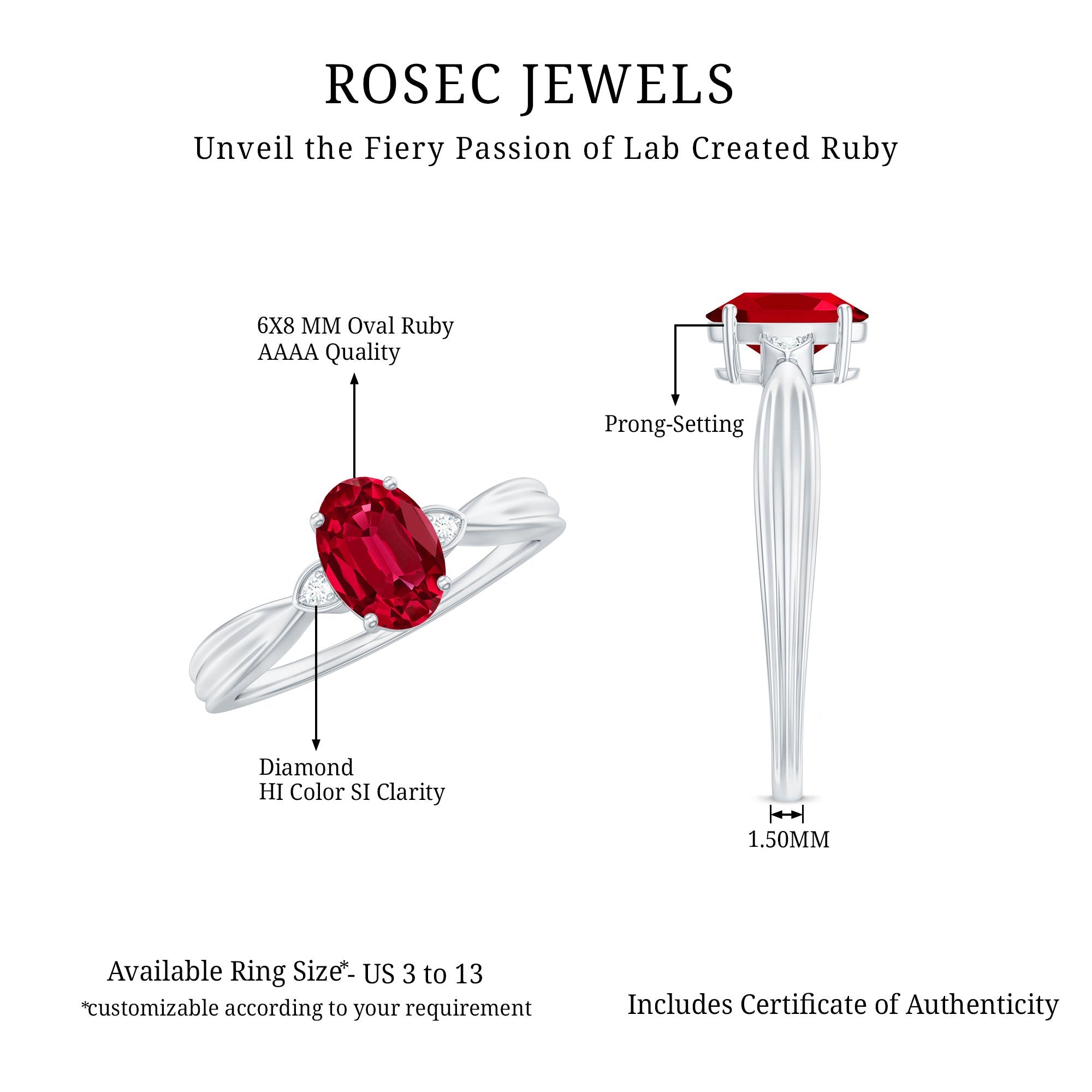 Oval Shaped 6X8MM Lab Created Ruby Solitaire Engagement Ring