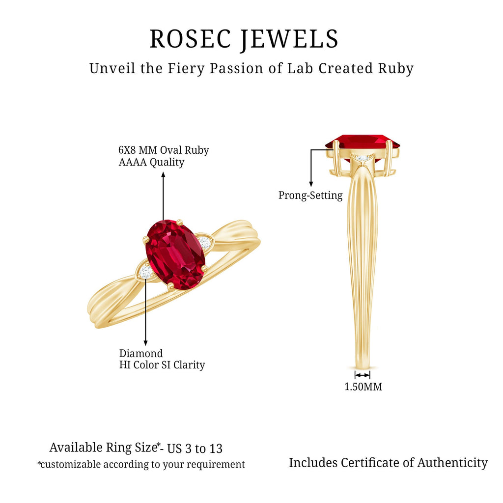 Oval Shaped 6X8MM Lab Created Ruby Solitaire Engagement Ring