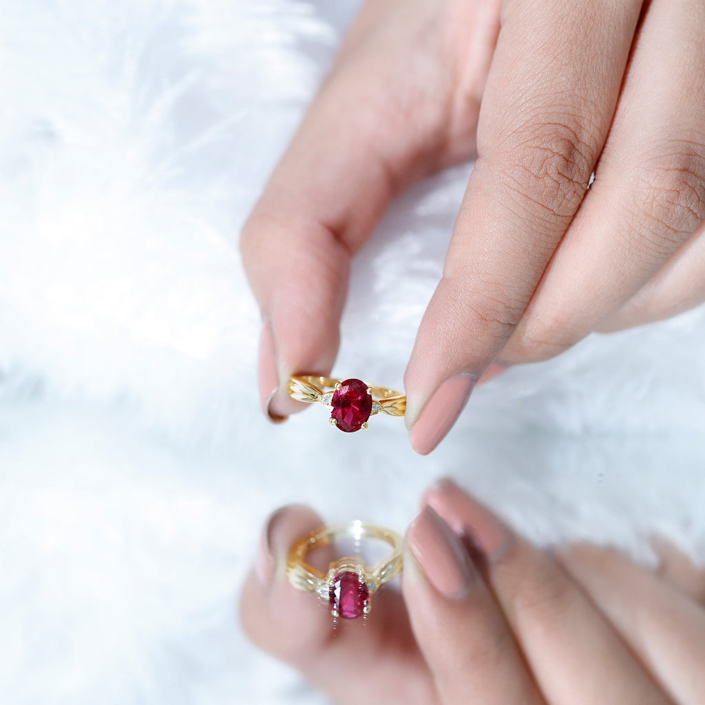 Oval Shaped 6X8MM Lab Created Ruby Solitaire Engagement Ring