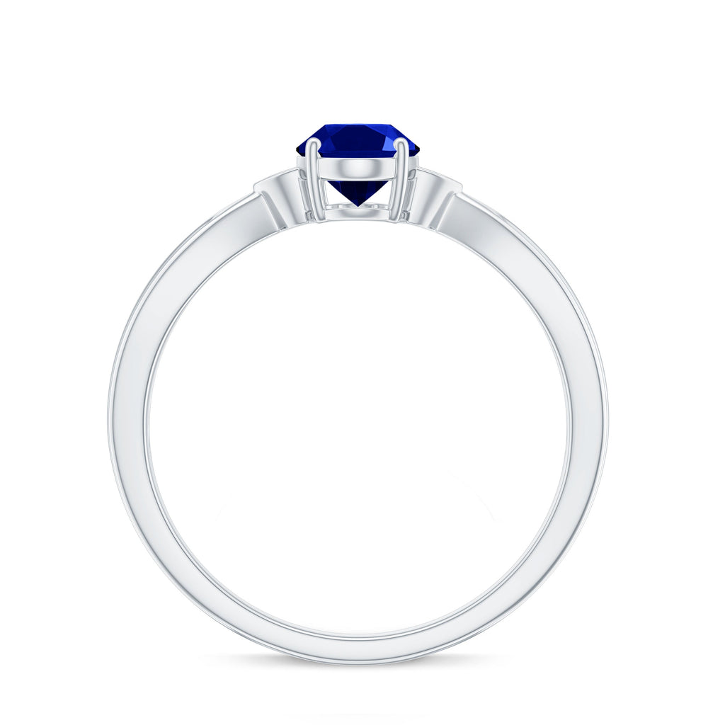 Certified 1 Carat Oval Lab Grown Blue Sapphire Solitaire Engagement Ring with Diamond