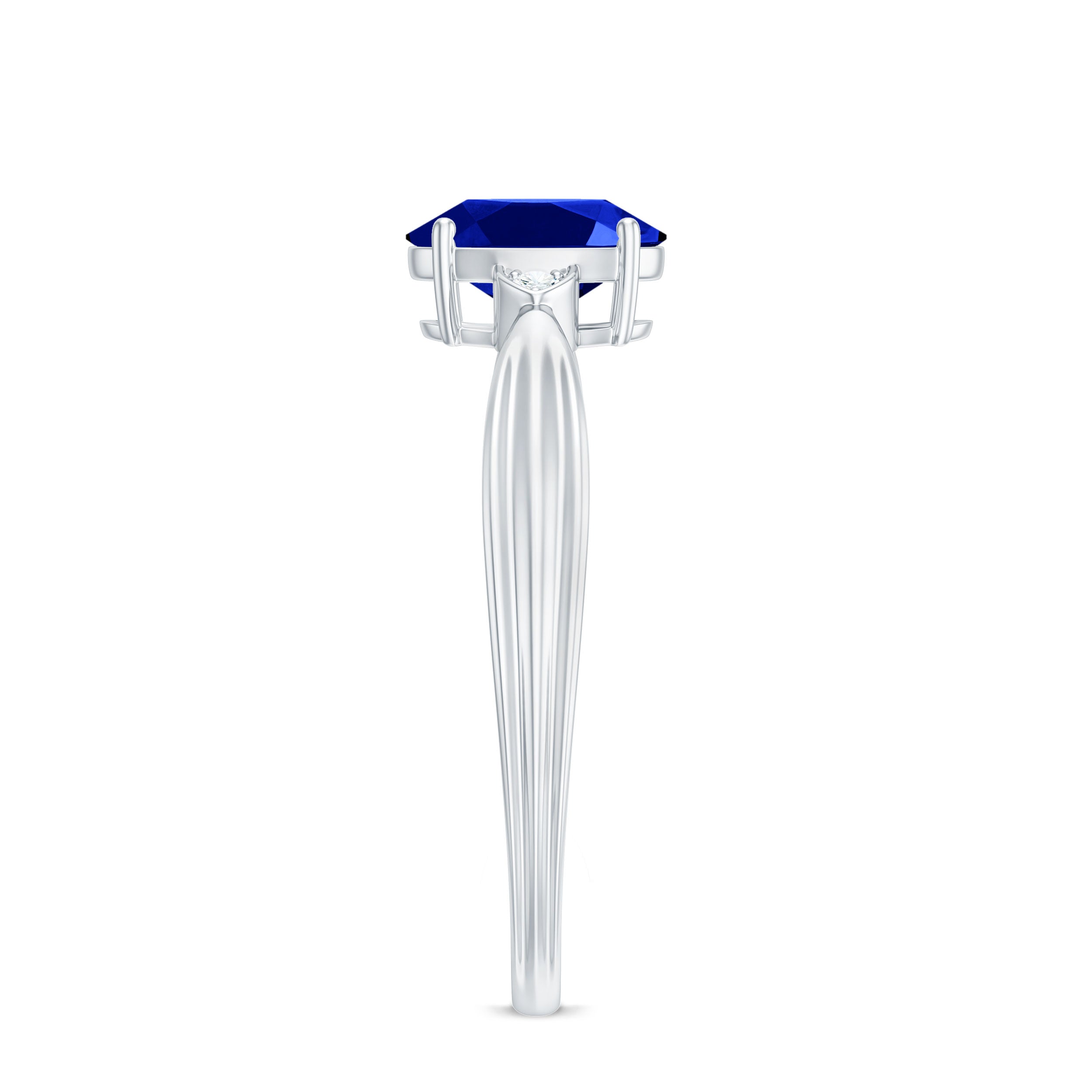 Certified 1 Carat Oval Lab Grown Blue Sapphire Solitaire Engagement Ring with Diamond