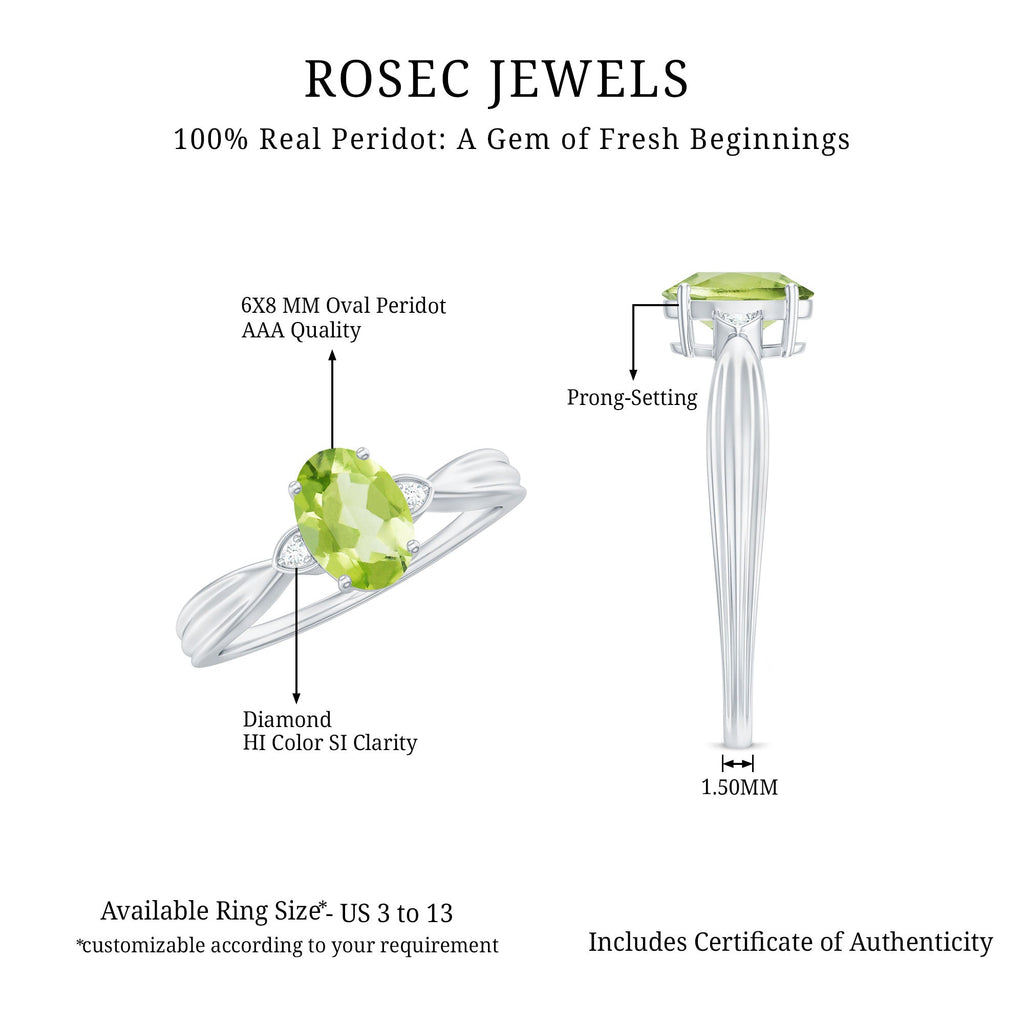 Natural 1 Carat Peridot Oval Engagement Ring with Diamond