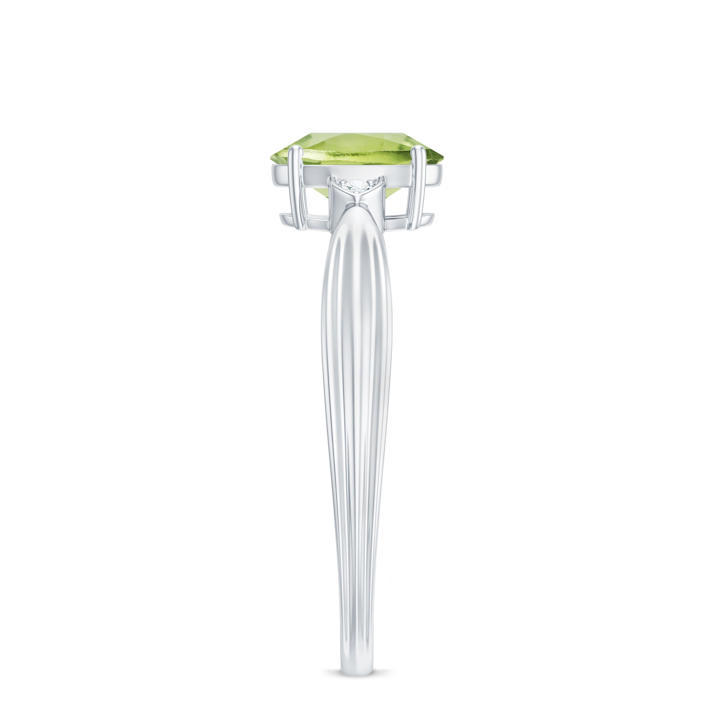 Natural 1 Carat Peridot Oval Engagement Ring with Diamond