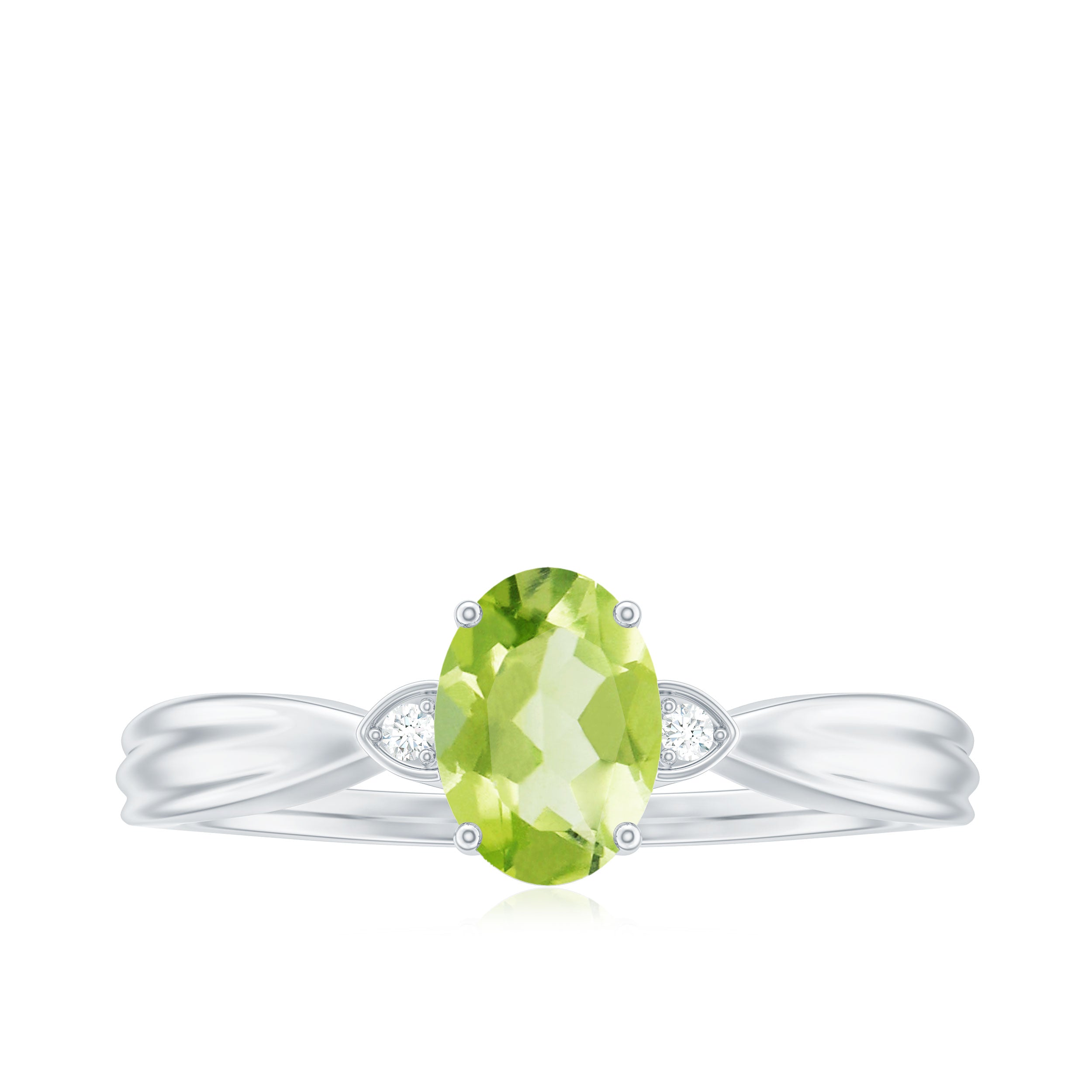Natural 1 Carat Peridot Oval Engagement Ring with Diamond