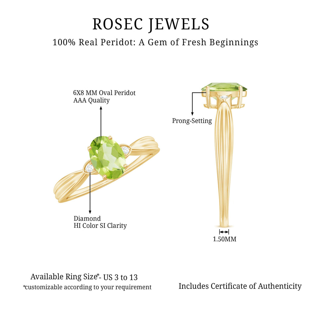 Natural 1 Carat Peridot Oval Engagement Ring with Diamond