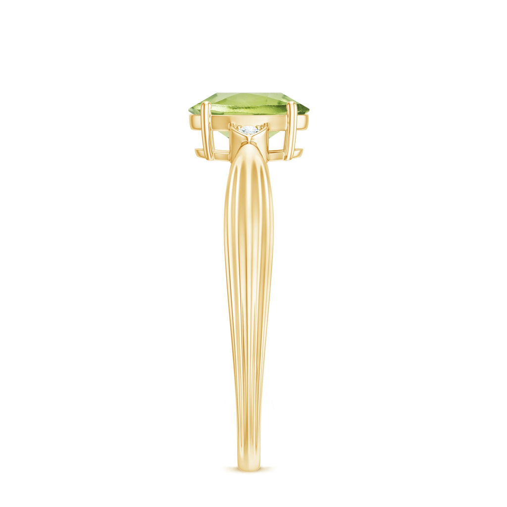 Natural 1 Carat Peridot Oval Engagement Ring with Diamond
