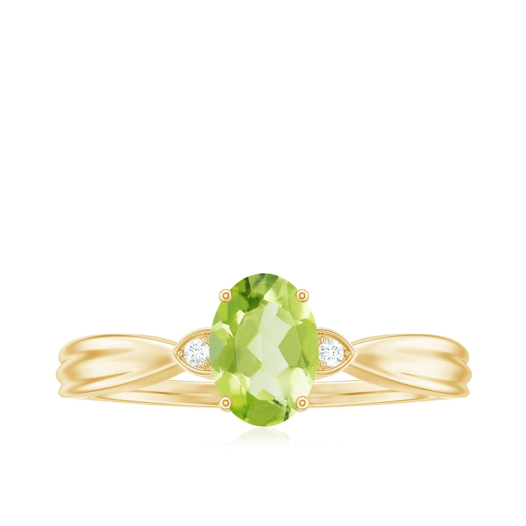 Natural 1 Carat Peridot Oval Engagement Ring with Diamond