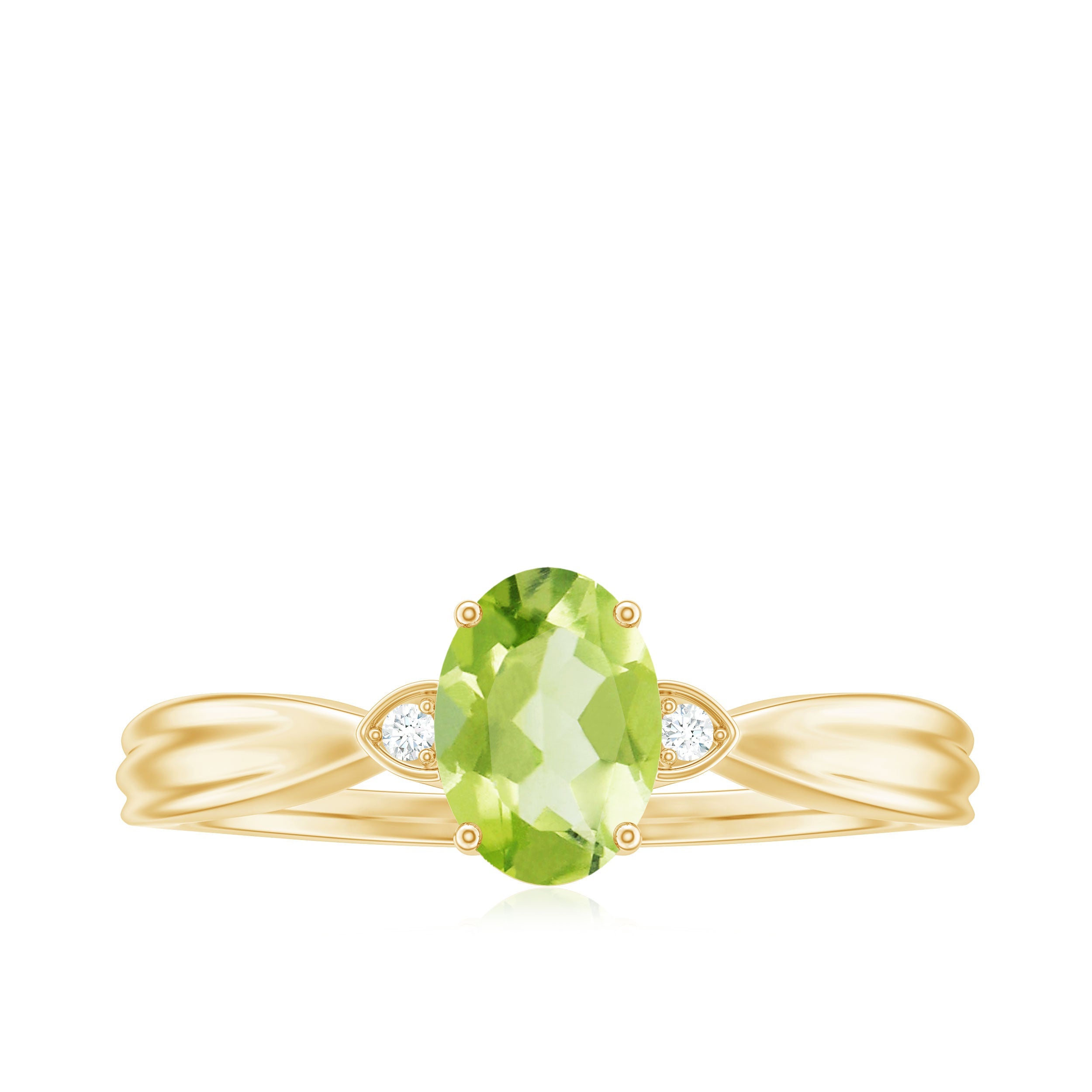 Natural 1 Carat Peridot Oval Engagement Ring with Diamond