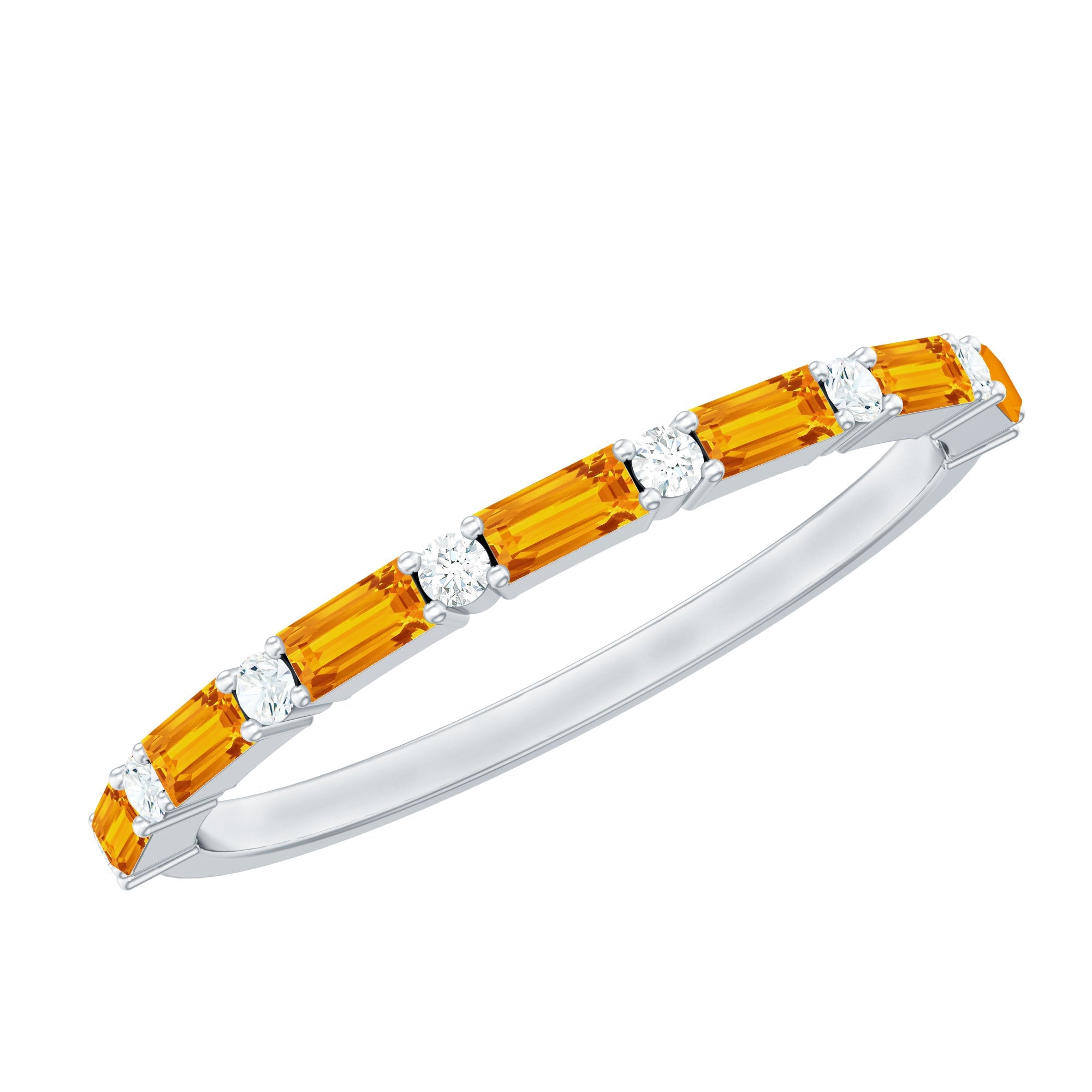 Lab Grown Orange Sapphire and Diamond Half Eternity Stackable Ring