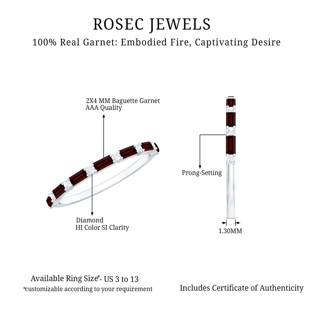 Natural Baguette Garnet Diamond Half Eternity Band With Certificate