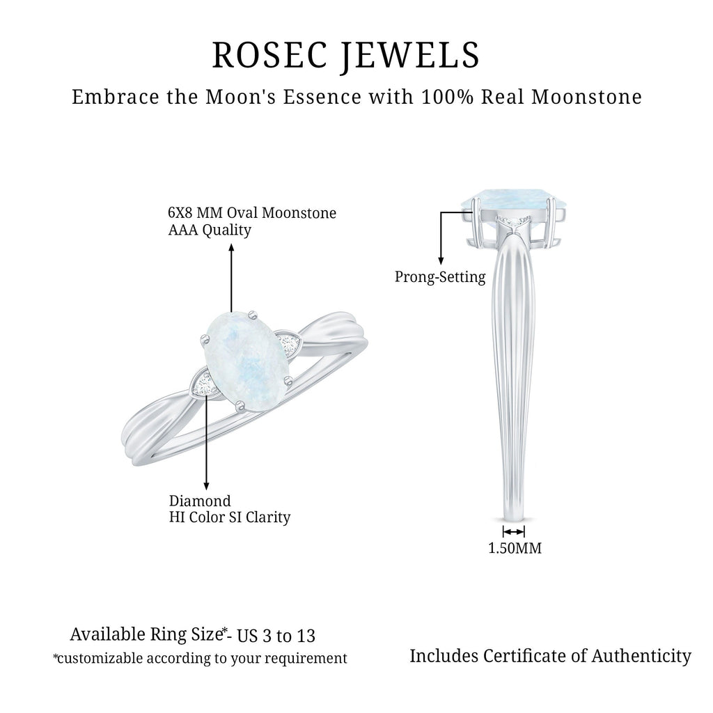 1 CT Oval Cut Moonstone Solitaire Ring with Diamond
