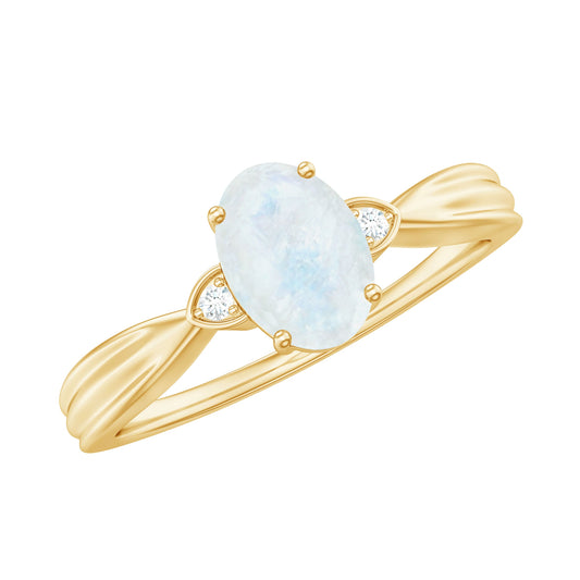 1 CT Oval Cut Moonstone Solitaire Ring with Diamond