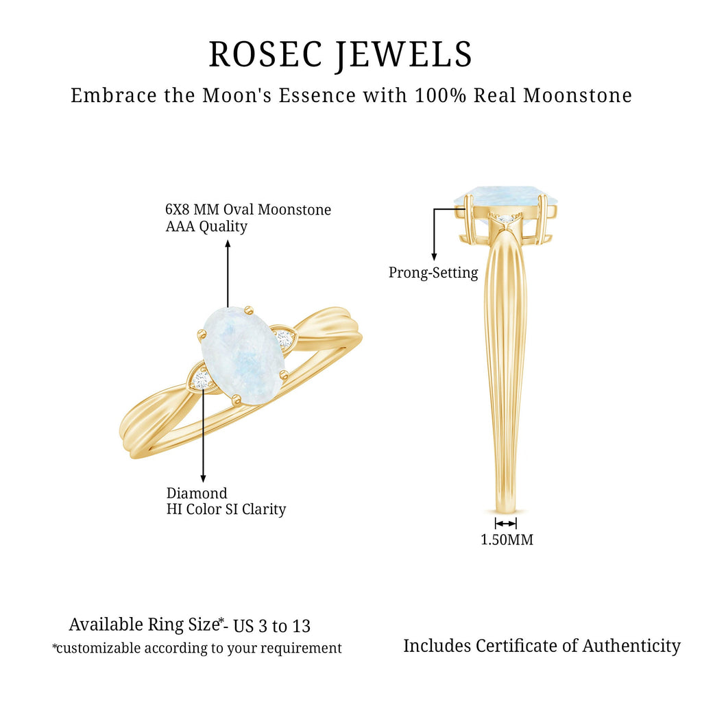 1 CT Oval Cut Moonstone Solitaire Ring with Diamond