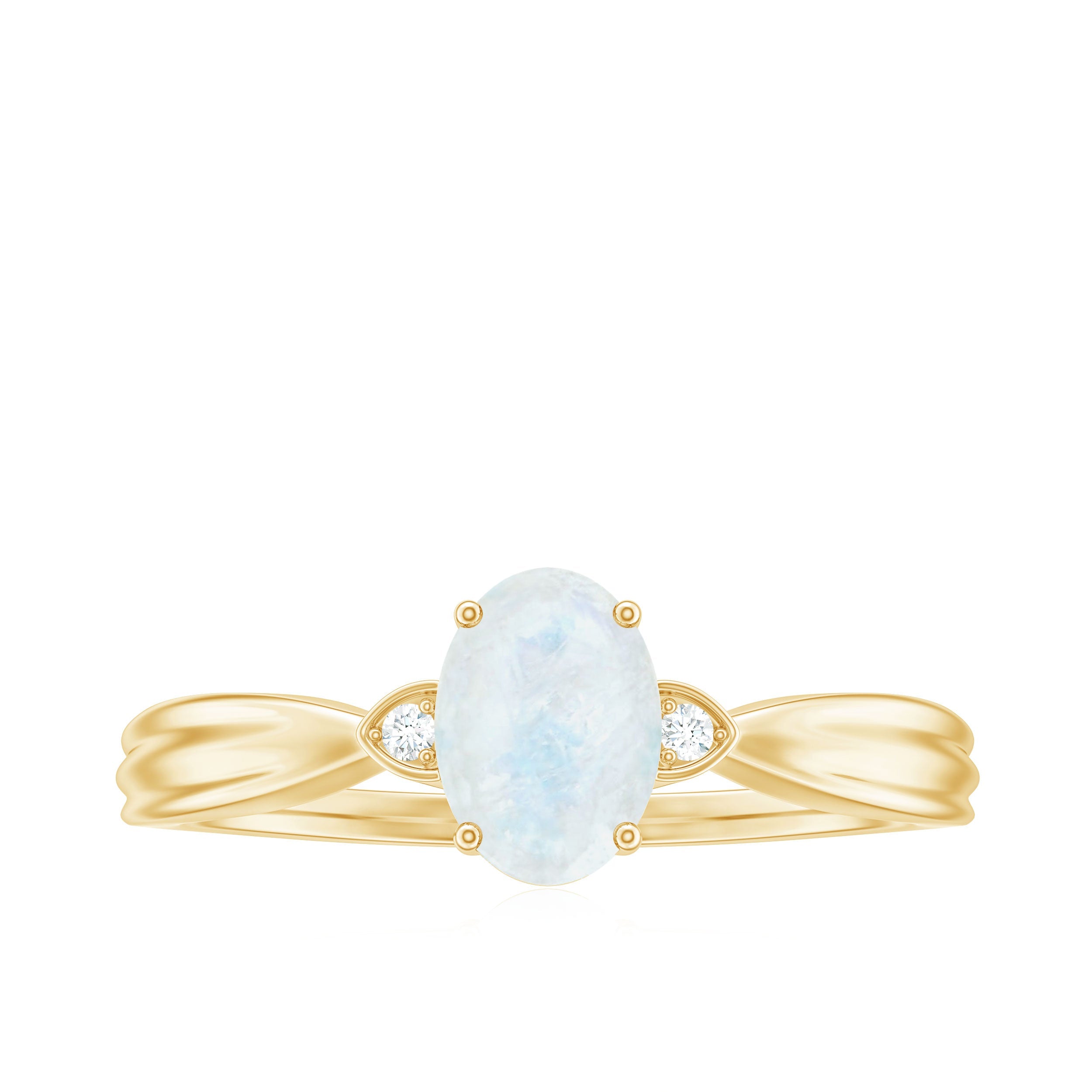 1 CT Oval Cut Moonstone Solitaire Ring with Diamond