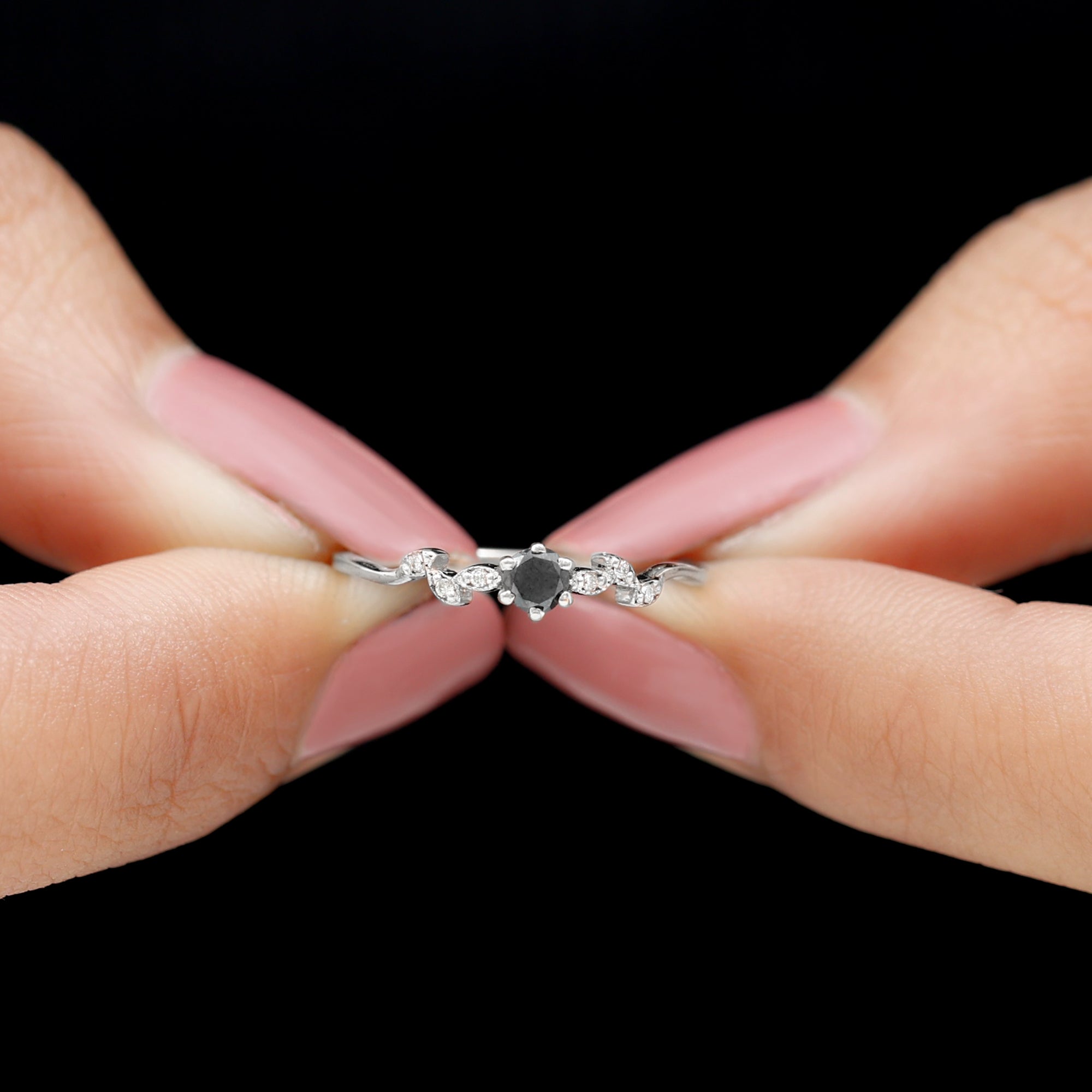 Nature Inspired Black Spinel Proposal Ring with Diamond