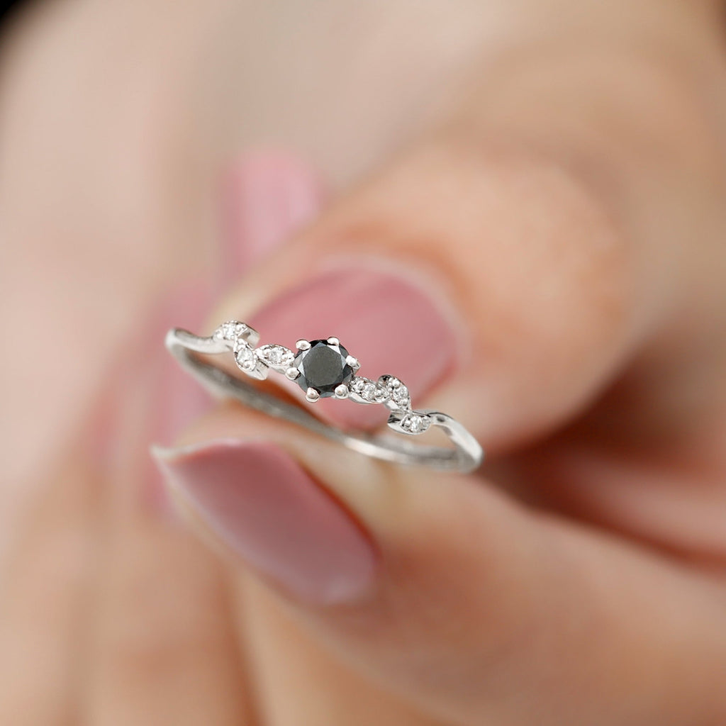Nature Inspired Black Spinel Proposal Ring with Diamond