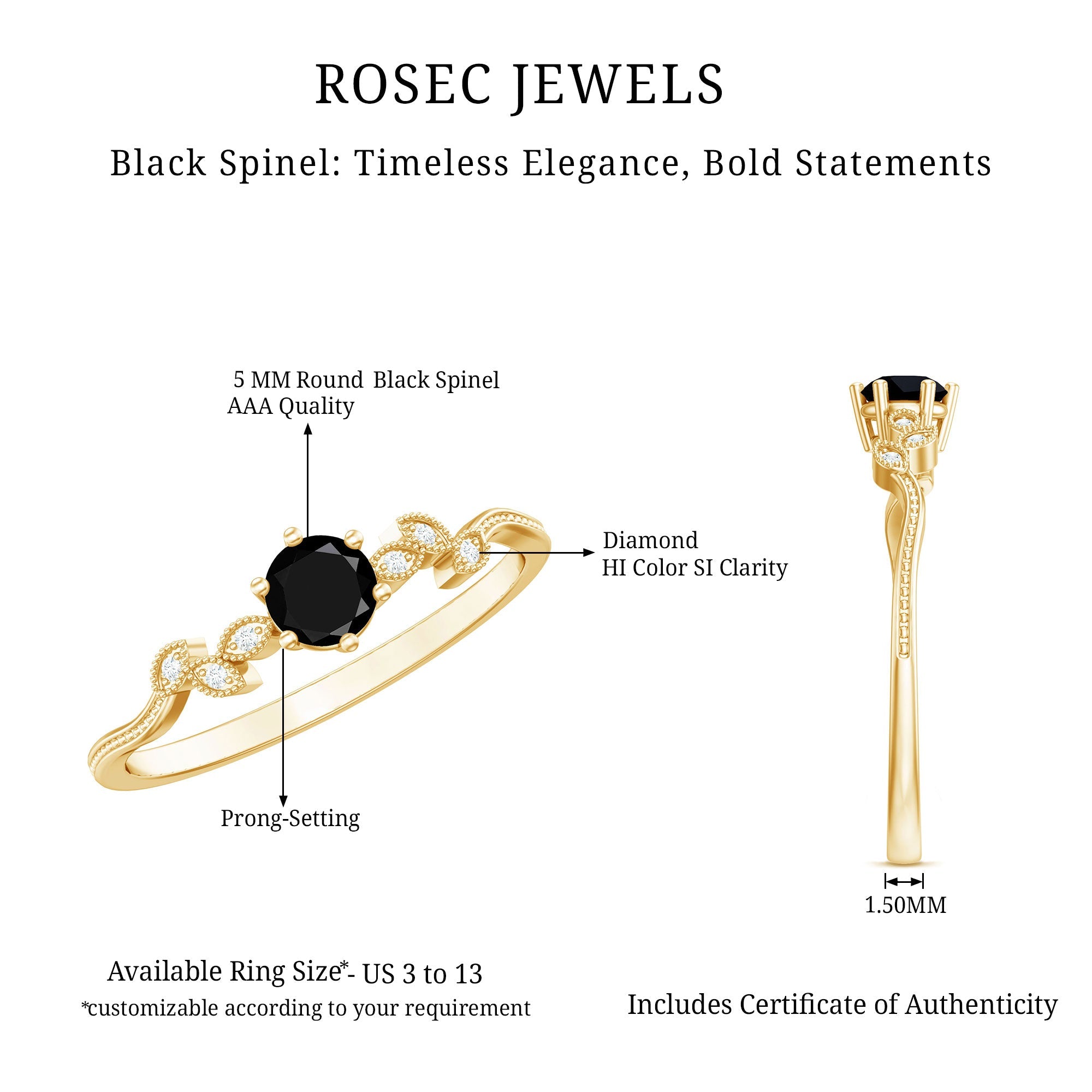 Nature Inspired Black Spinel Proposal Ring with Diamond