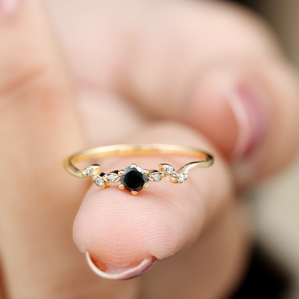Nature Inspired Black Spinel Proposal Ring with Diamond