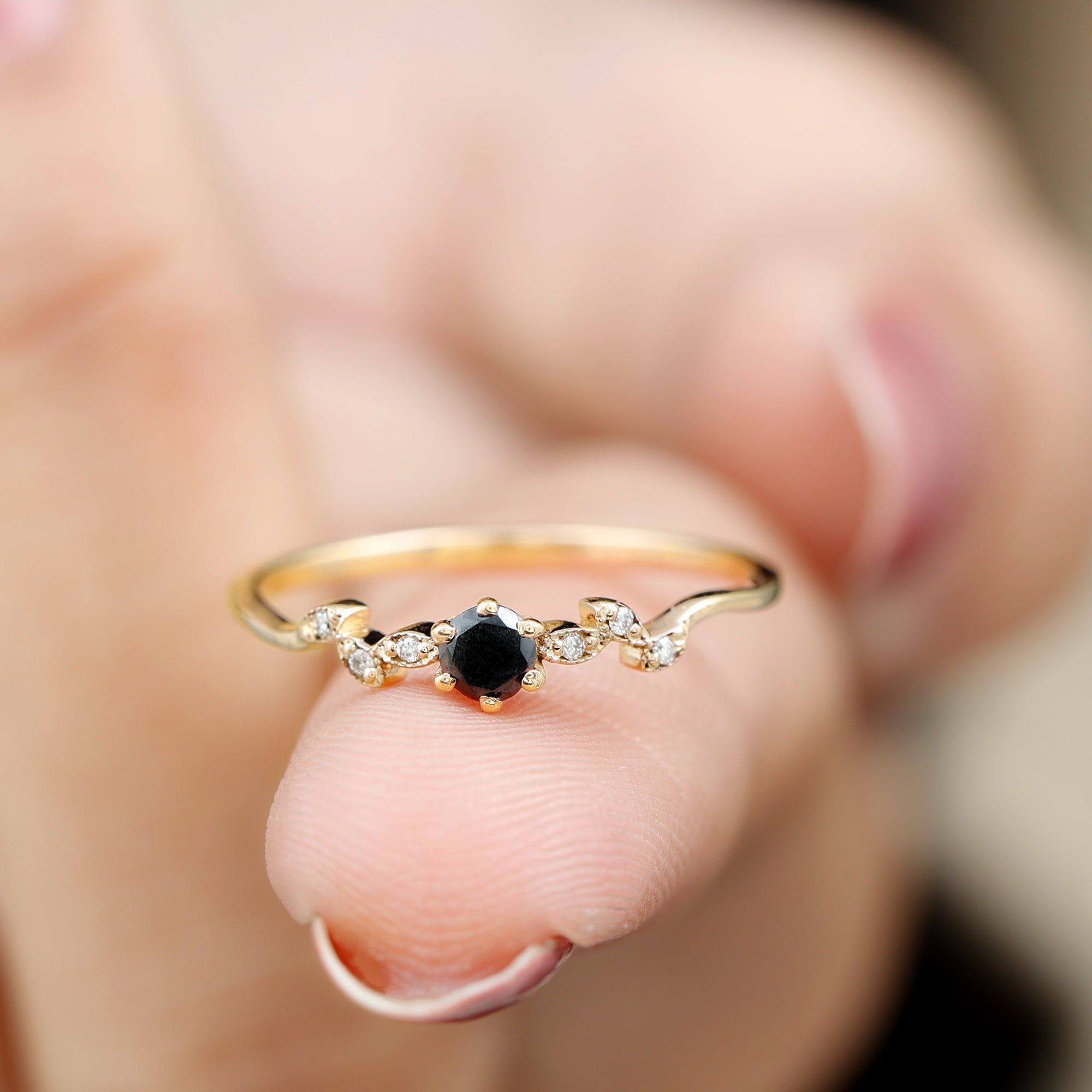 Nature Inspired Black Spinel Proposal Ring with Diamond
