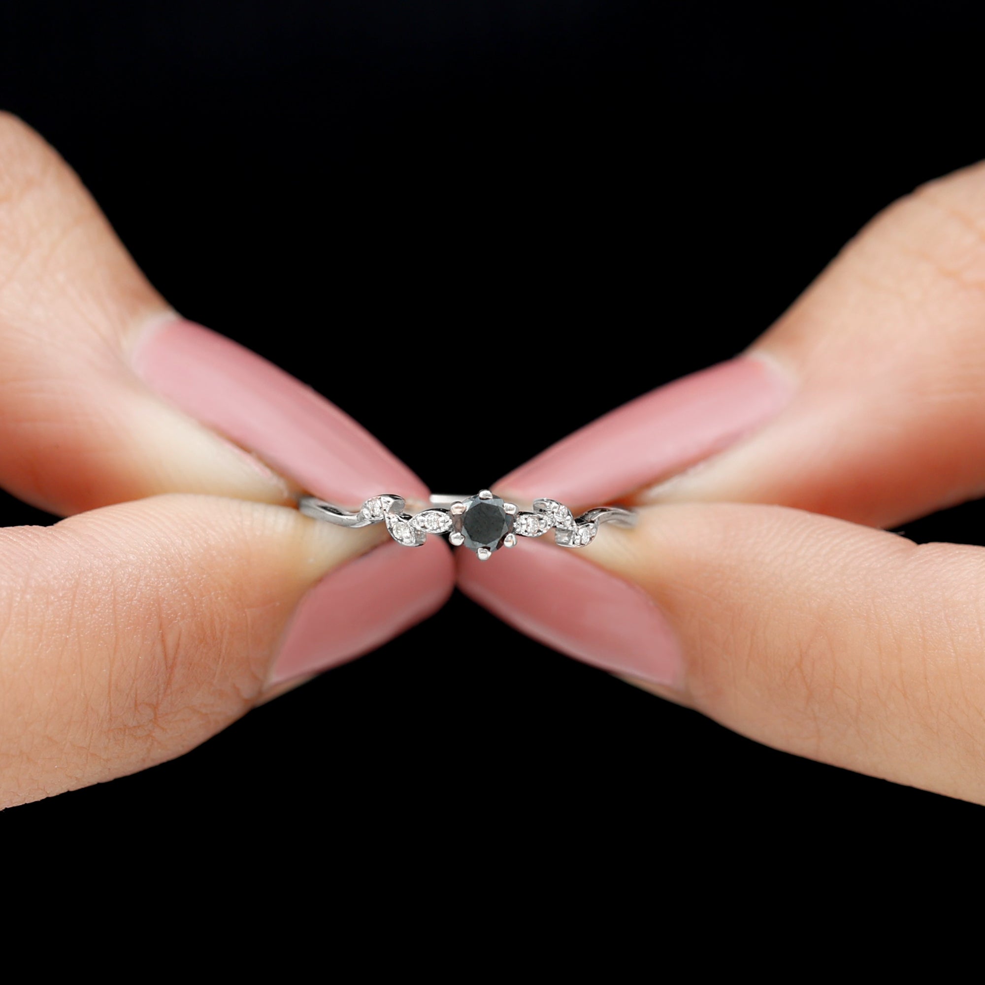 Black Onyx and Diamond Nature Inspired Promise Ring