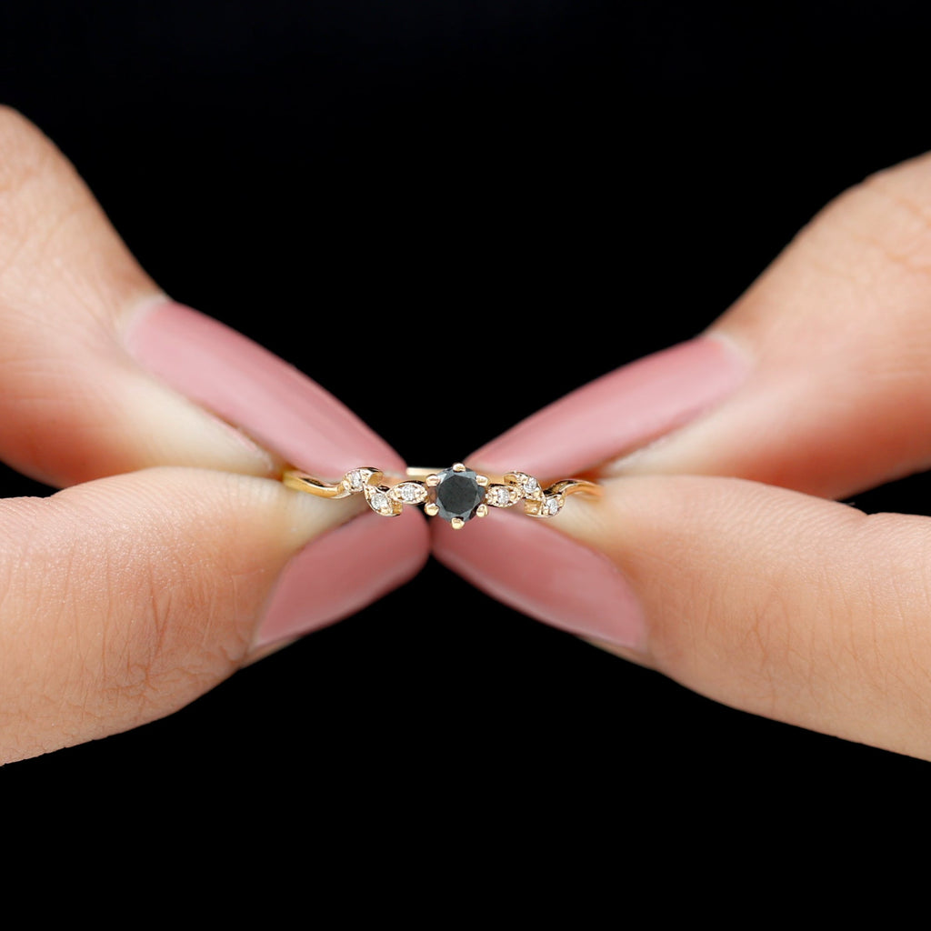 Black Onyx and Diamond Nature Inspired Promise Ring