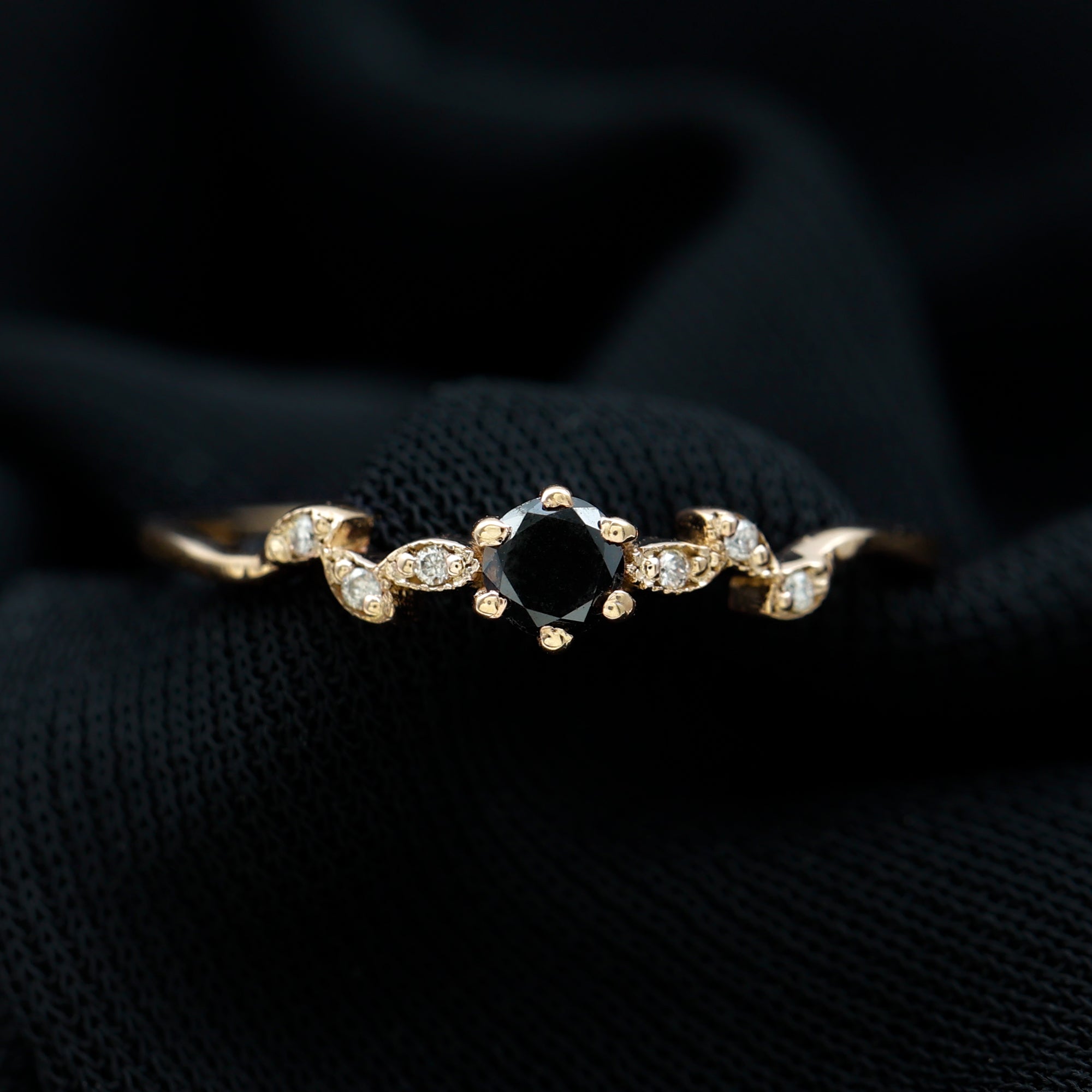 Black Onyx and Diamond Nature Inspired Promise Ring
