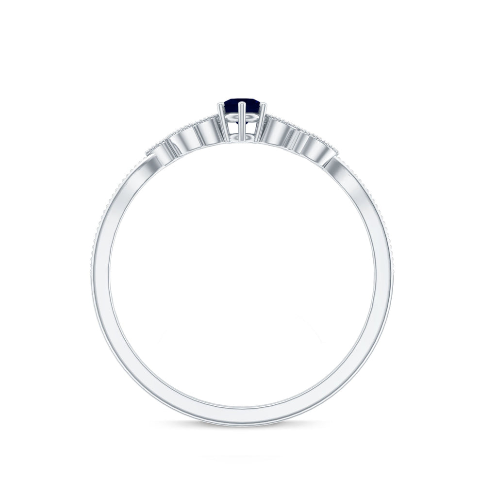 1/4 CT Blue Sapphire and Diamond Leaf Branch Promise Ring