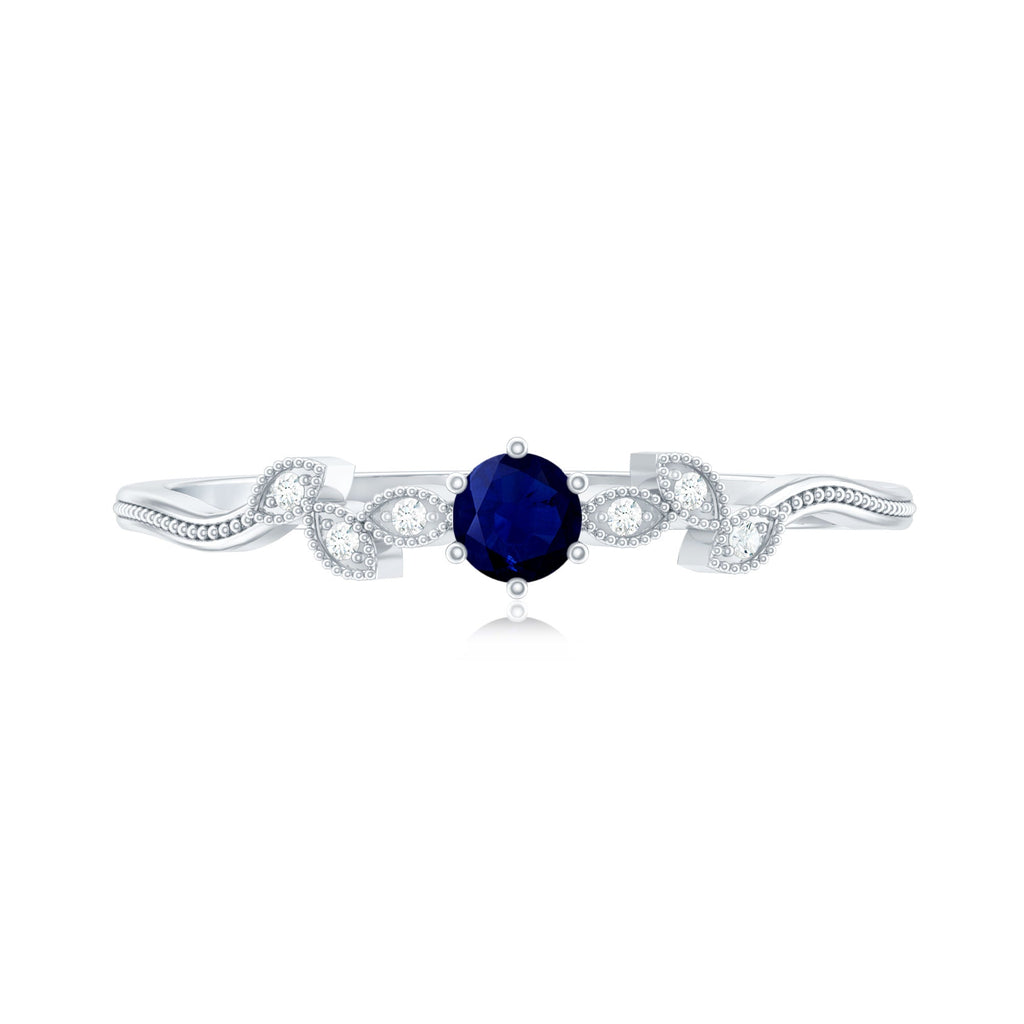 1/4 CT Blue Sapphire and Diamond Leaf Branch Promise Ring