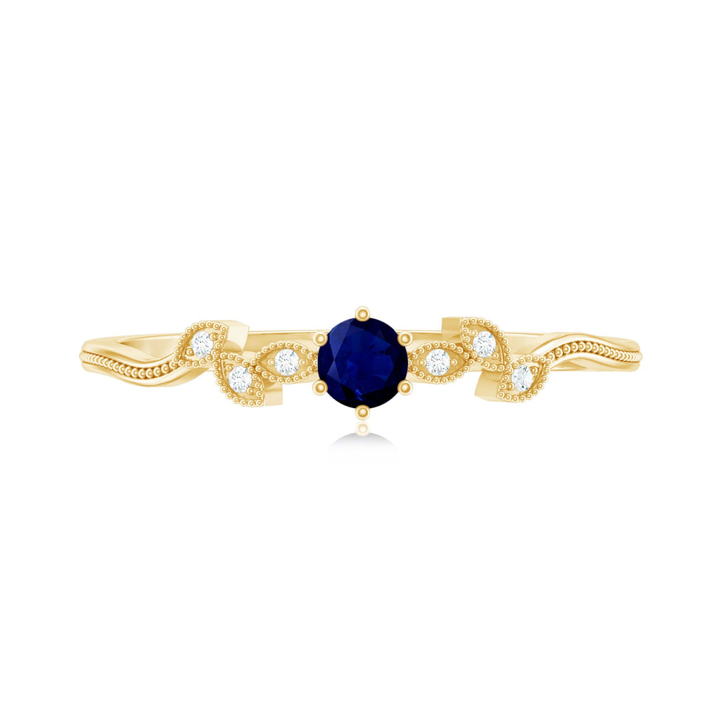 1/4 CT Blue Sapphire and Diamond Leaf Branch Promise Ring