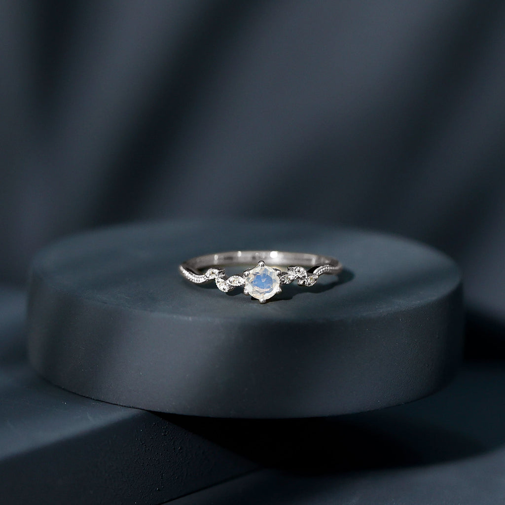 Nature Inspired Moonstone Promise Ring with Diamond