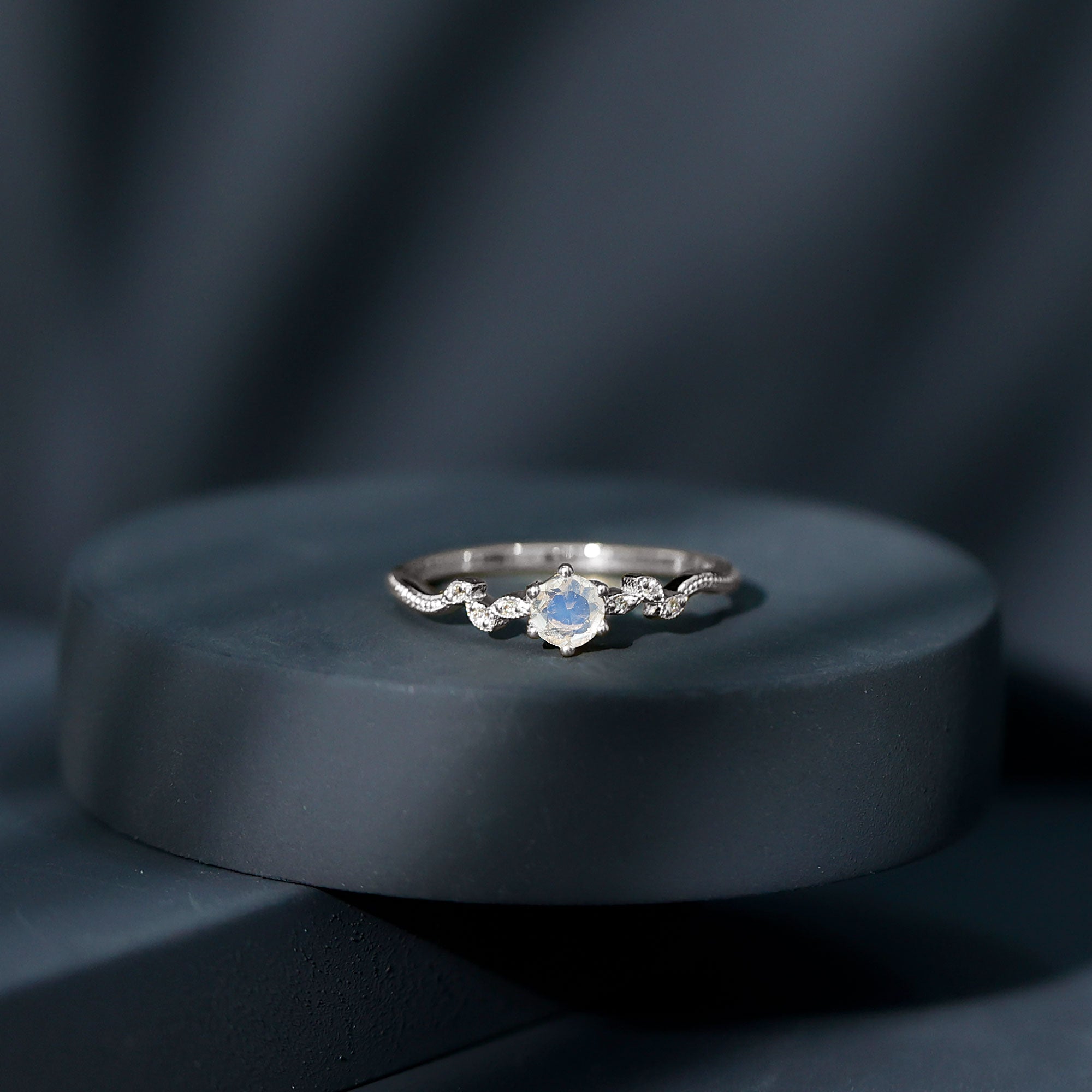 Nature Inspired Moonstone Promise Ring with Diamond