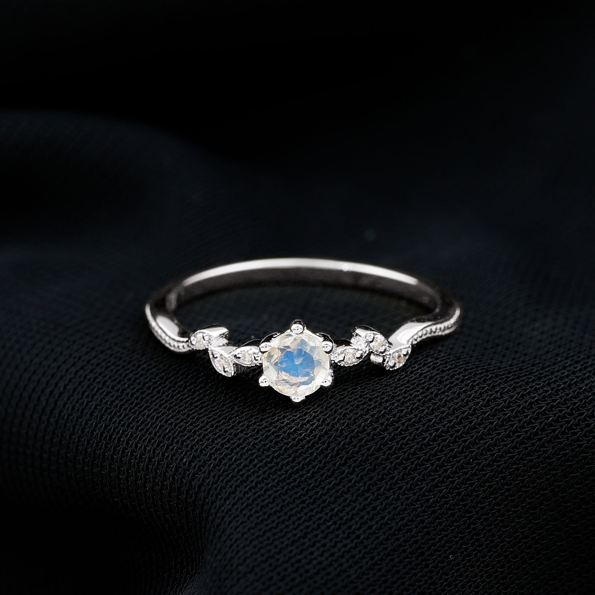 Nature Inspired Moonstone Promise Ring with Diamond