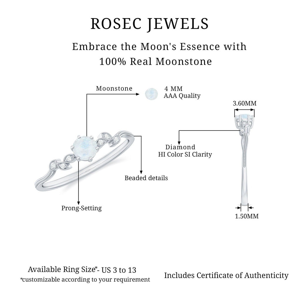 Nature Inspired Moonstone Promise Ring with Diamond