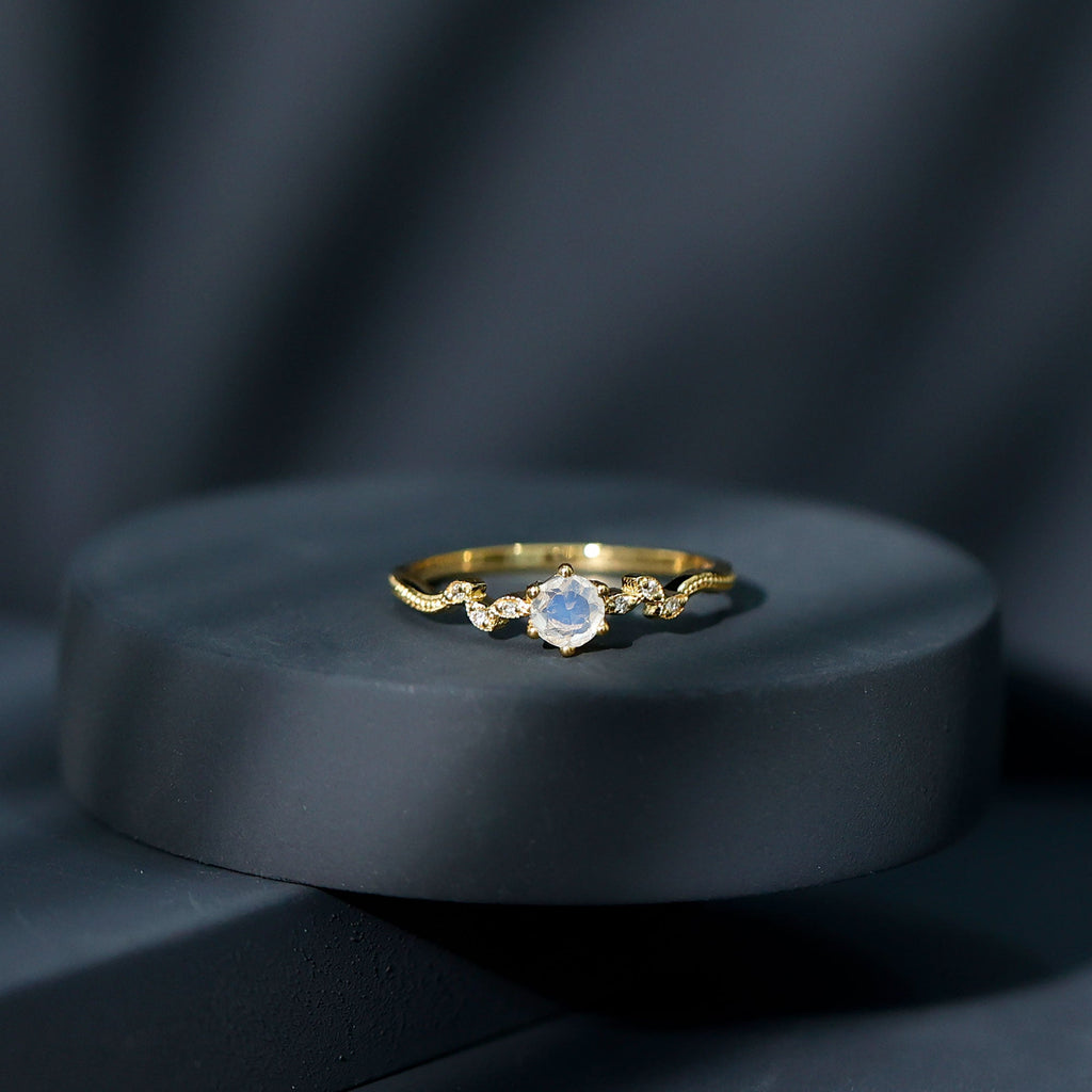 Nature Inspired Moonstone Promise Ring with Diamond