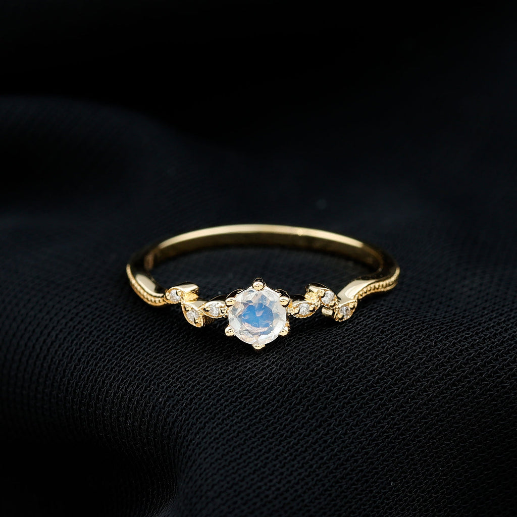 Nature Inspired Moonstone Promise Ring with Diamond