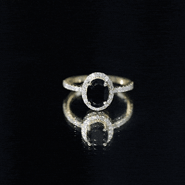6X8MM Oval Black Onyx and Diamond Halo Engagement Ring