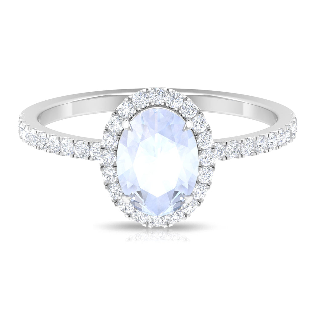 Oval Moonstone Engagement Ring with Diamond Halo