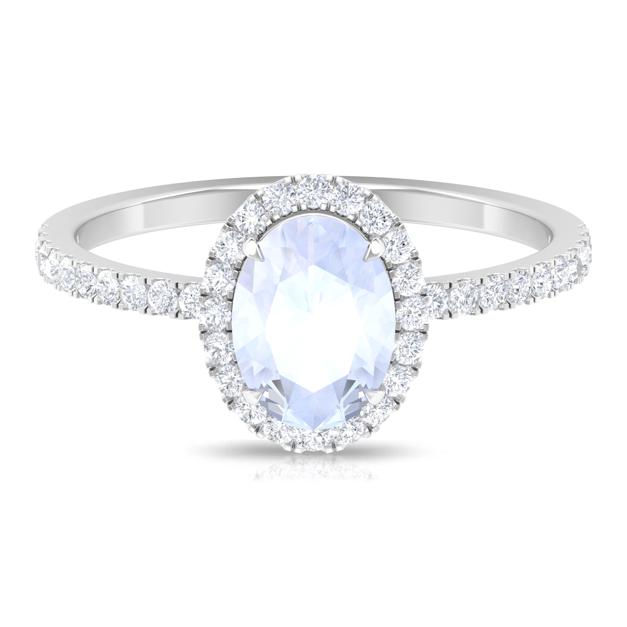 Oval Moonstone Engagement Ring with Diamond Halo