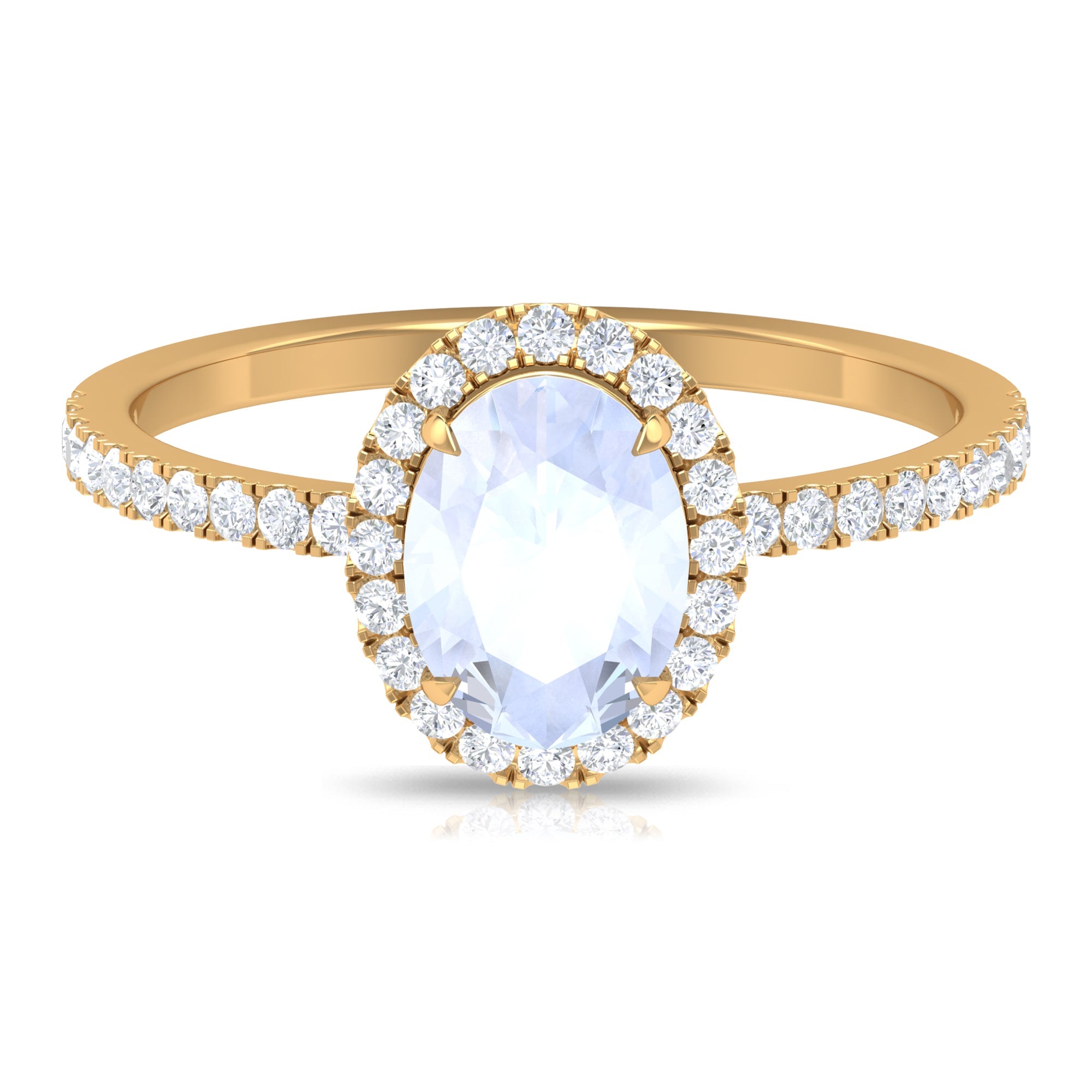Oval Moonstone Engagement Ring with Diamond Halo