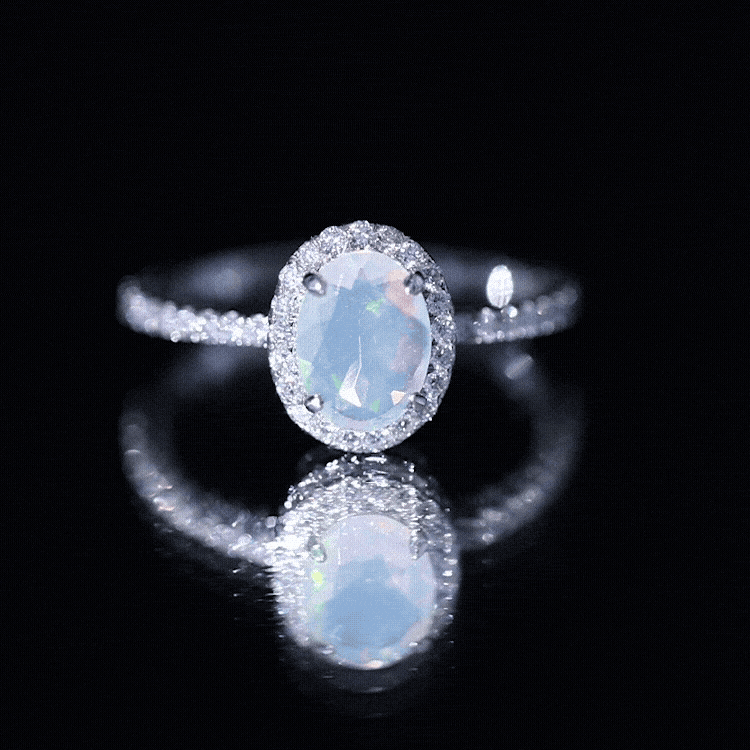 Certified Real 6X8mm Ethiopian Opal Oval Engagement Ring with Diamond Halo