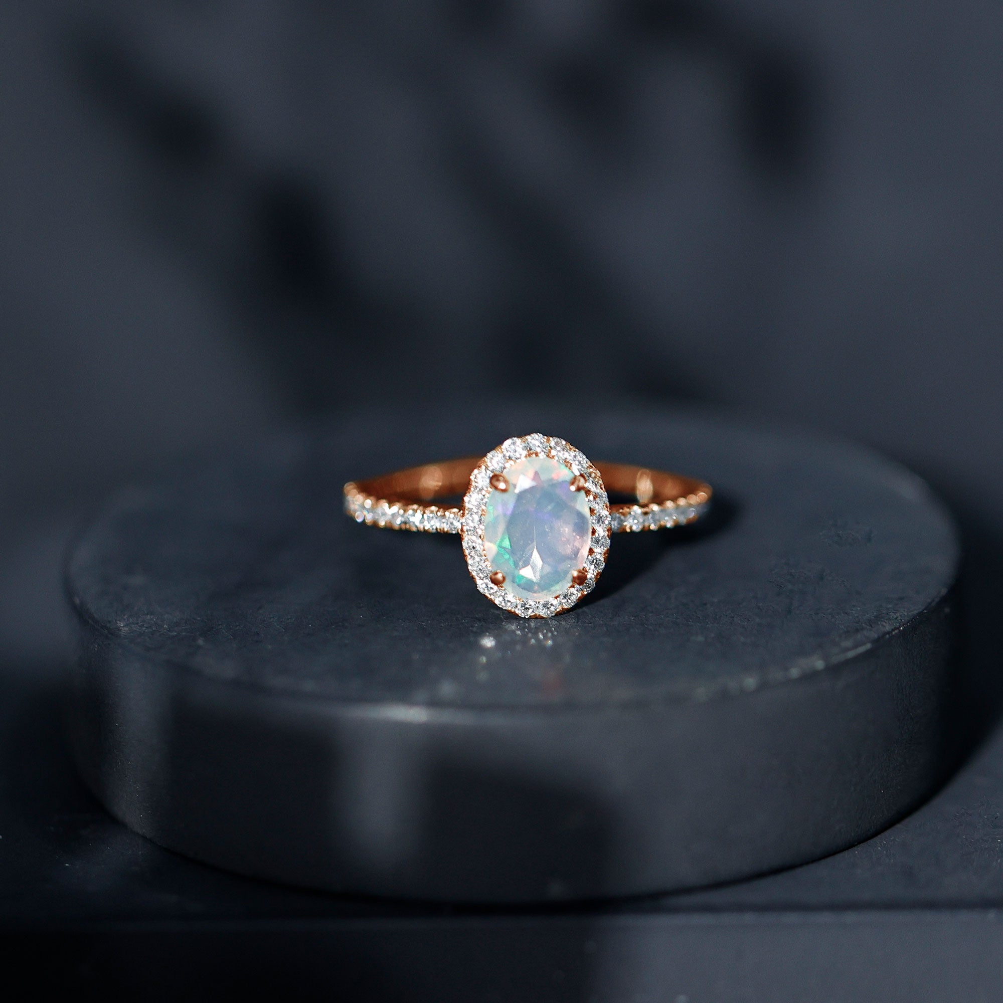 Certified Real 6X8mm Ethiopian Opal Oval Engagement Ring with Diamond Halo