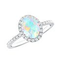 Certified Real 6X8mm Ethiopian Opal Oval Engagement Ring with Diamond Halo