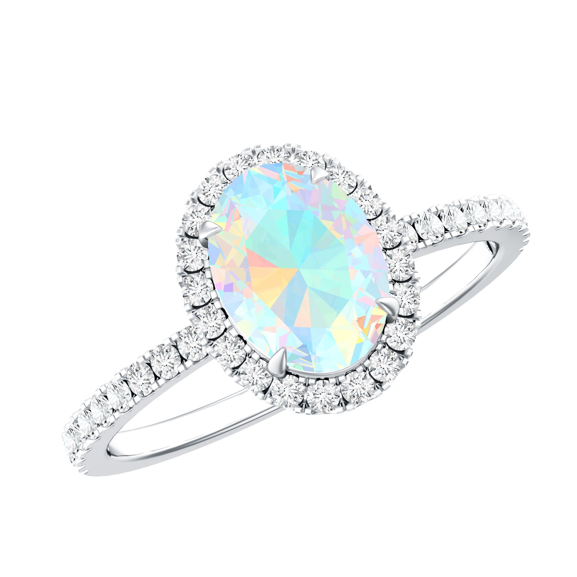 Certified Real 6X8mm Ethiopian Opal Oval Engagement Ring with Diamond Halo