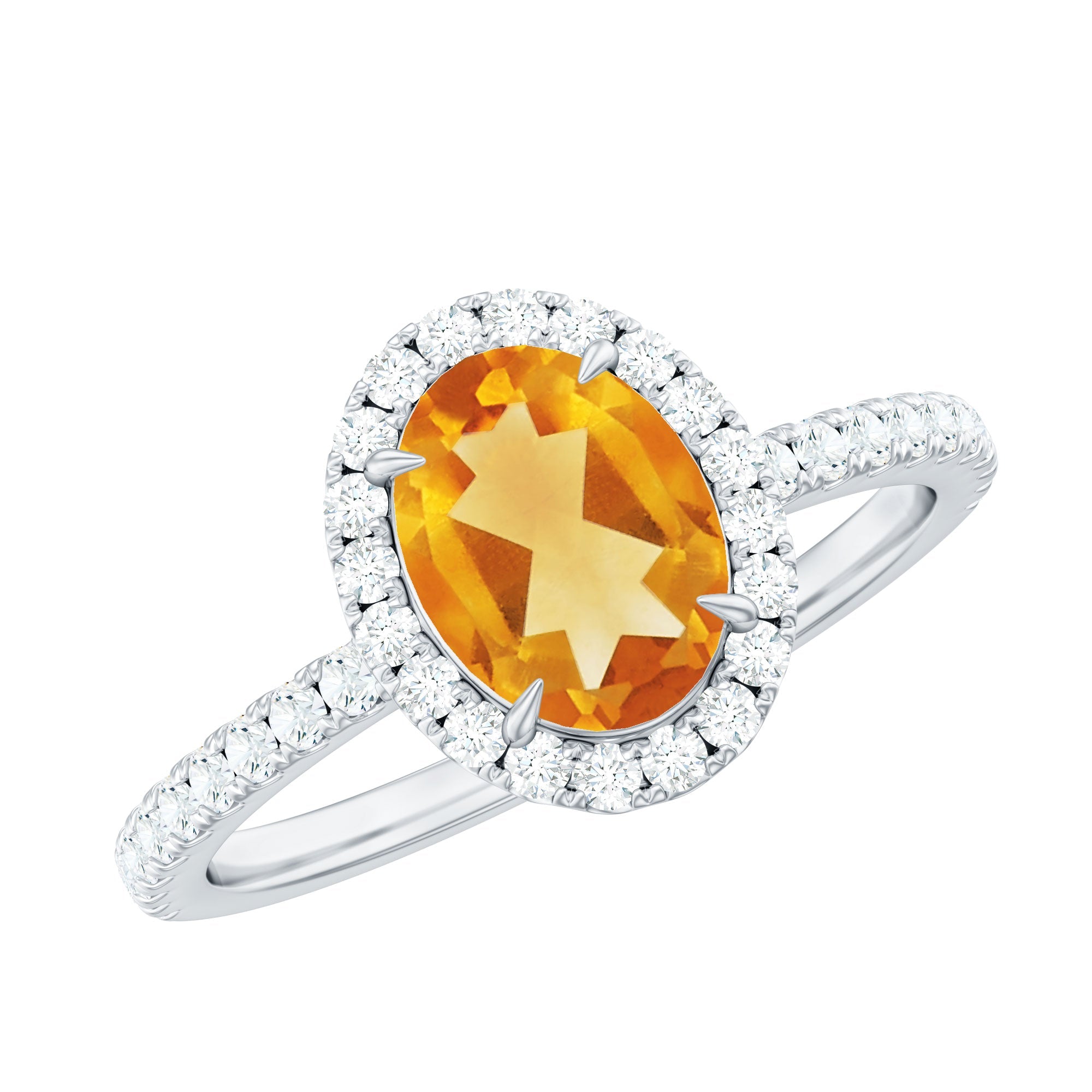 Certified Real 6X8mm Citrine Oval Engagement Ring with Diamond Halo