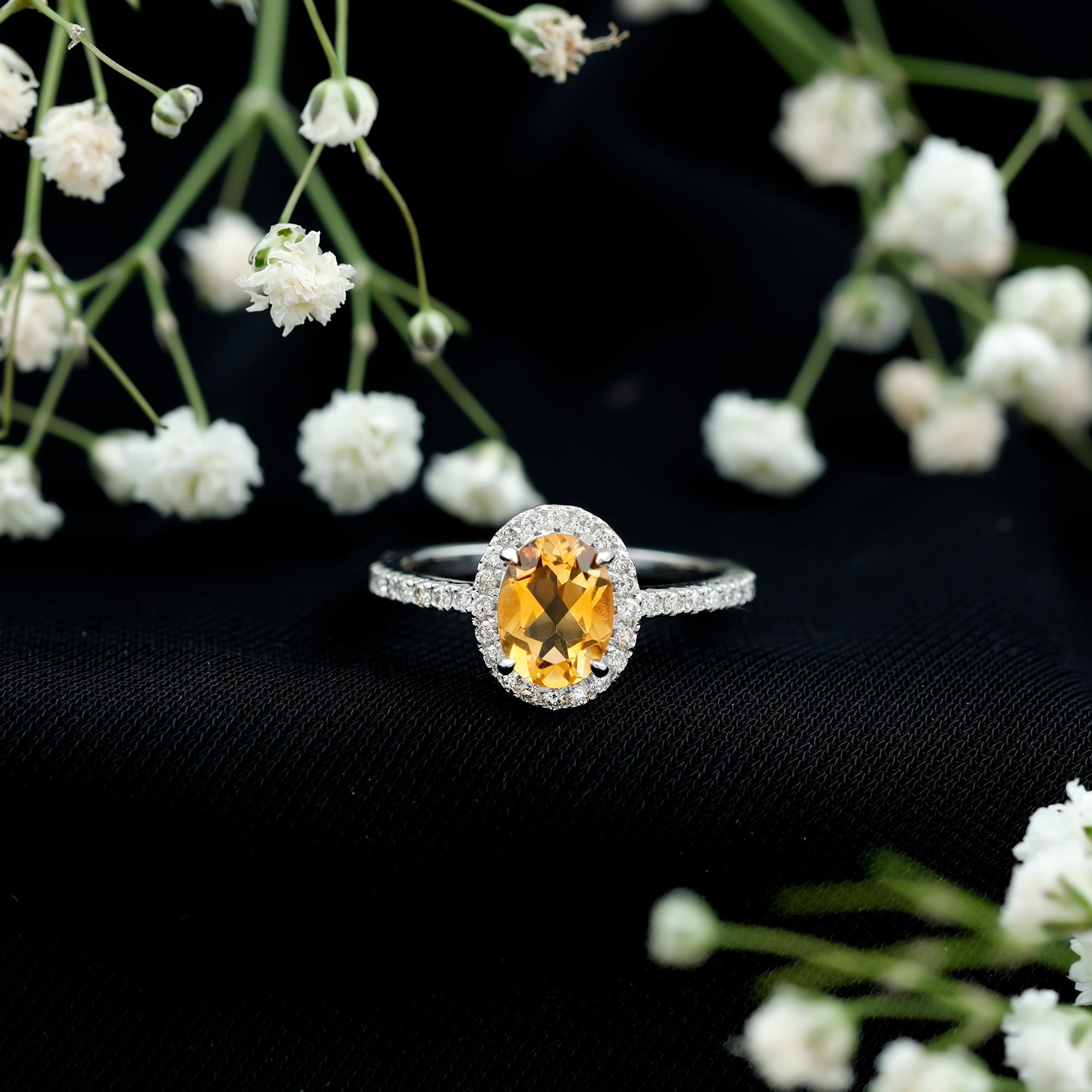 Certified Real 6X8mm Citrine Oval Engagement Ring with Diamond Halo