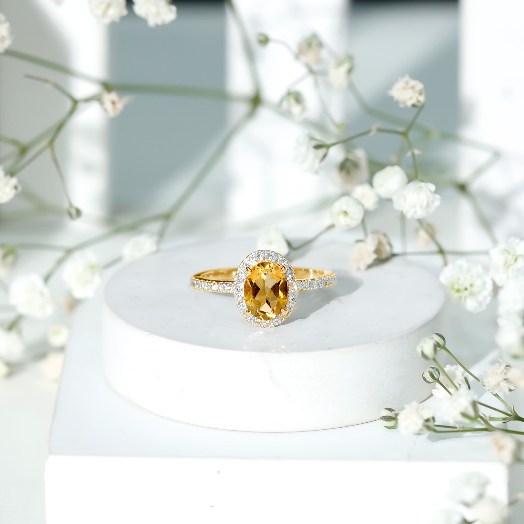 Certified Real 6X8mm Citrine Oval Engagement Ring with Diamond Halo