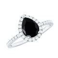 Genuine Black Onyx Teardrop Engagement Ring with Diamond