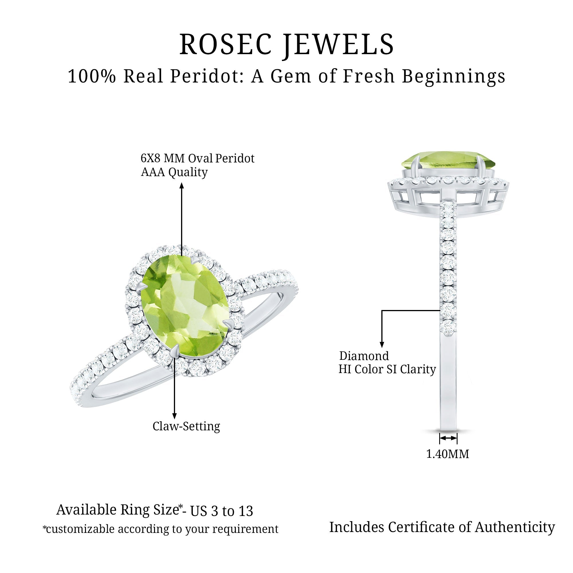 Natural 1 Carat Peridot Oval Engagement Ring with Diamond Halo